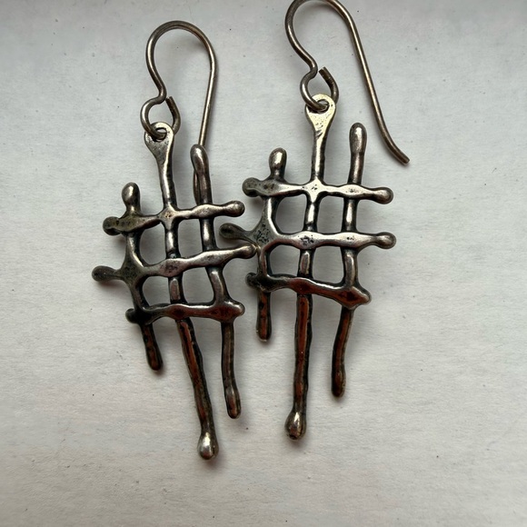 Jewelry - Handcrafted Silver-Tone Grid Drop Earrings